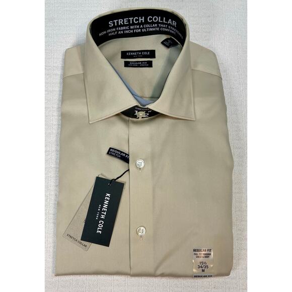 Kenneth Cole NY Stretch Collar Non-Iron Taupe Shirt 15 1/2 34/35 Regular Fit M - Picture 7 of 7